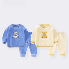 嬰兒寶寶長袖春裝線衣加工兩用檔毛衣套裝小童針織衫套裝廠家批發