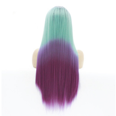 Peruca europea y americana cabello recto largo tricolor teñido pelucina de encaje fibra química cubierta de cabello LW0129
