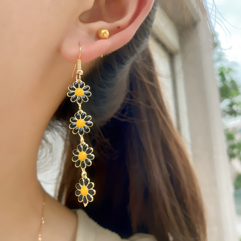 Flower Pattern Women's Gender 1 Pair Lady Sweet Flower Enamel Alloy Drop Earrings