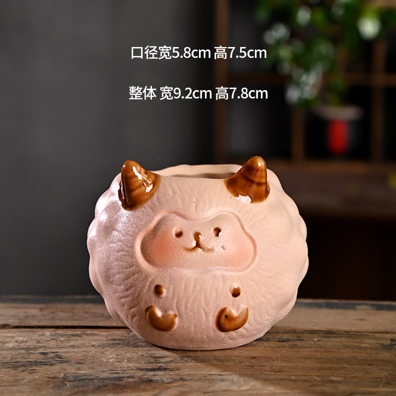 Pequeña caricatura, animal creativo, maceta carnosa, cerámica, arcilla especial para el hogar, maceta de control de raíces de cerámica gruesa, venta al por mayor