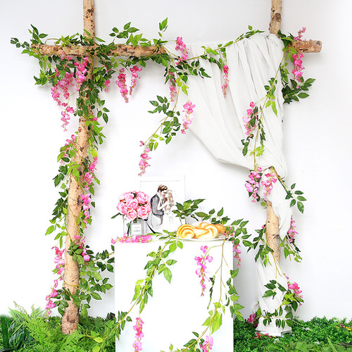 Simulated wisteria flower string flower rattan decoration winding fake flower vine plastic flower strip air conditioning pipe plant indoor hanging flower
