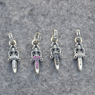 Fashion Japanese and Korean Sterling Silver Red Crystal Sword Pendant Personalized Long Necklace Sweet Sweater Chain