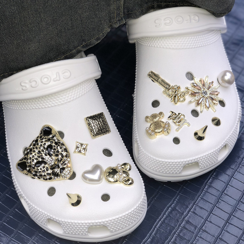 cross-border new cross hole shoes diy accessories metal diamond leopard toe shoes flower removable decorative buckle