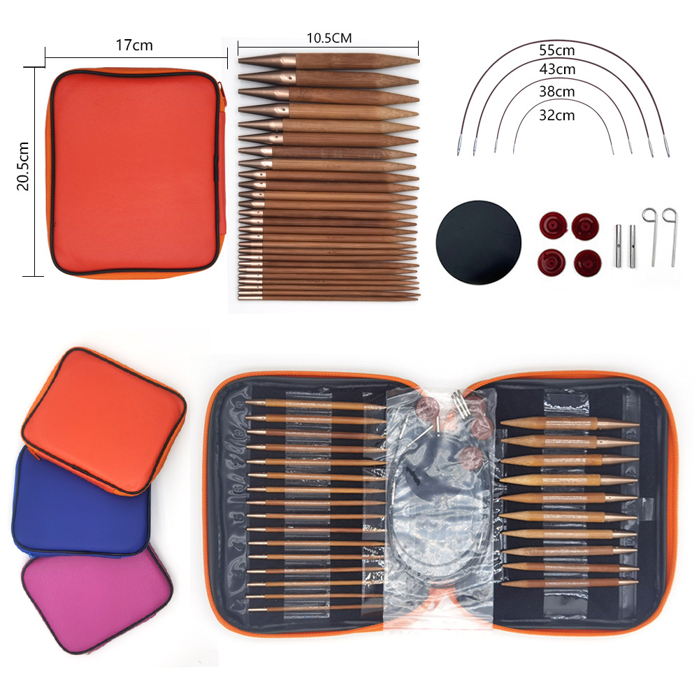 El color de bronce de la aguja del suéter de las herramientas que hacen punto se puede montar y cambiar la aguja del anillo de la cuerda aguja del anillo de bambú carbonizado 13 pares un sistema