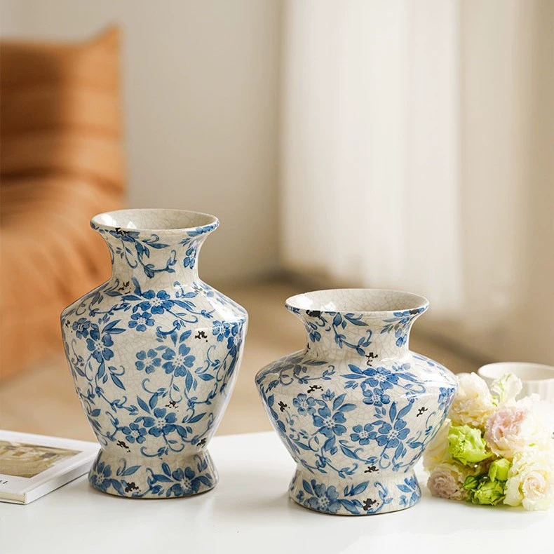 Синия и белая фарфоровая ваза украшения китайский стиль Jingdezhen керамика ретро напольная высококлассная гостиная цветочная композиция классика крупная высокая