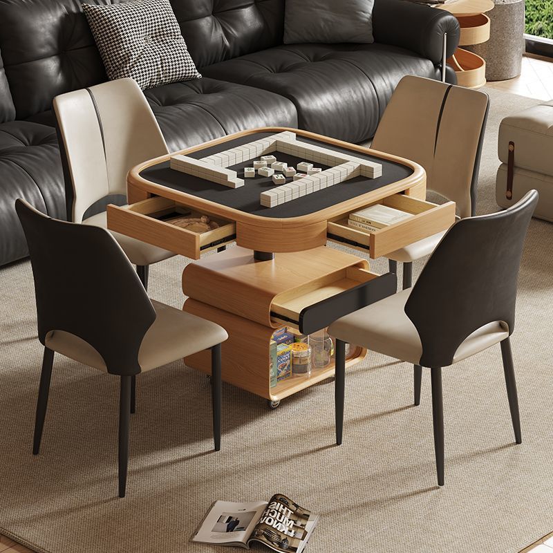 Solid Wood Coffee Table and Dining Table Dual-Purpose Small Living Room Japanese Style Log Style Adjustable Mobile Multi-Functional Hand-Rubbed Mahjong Table