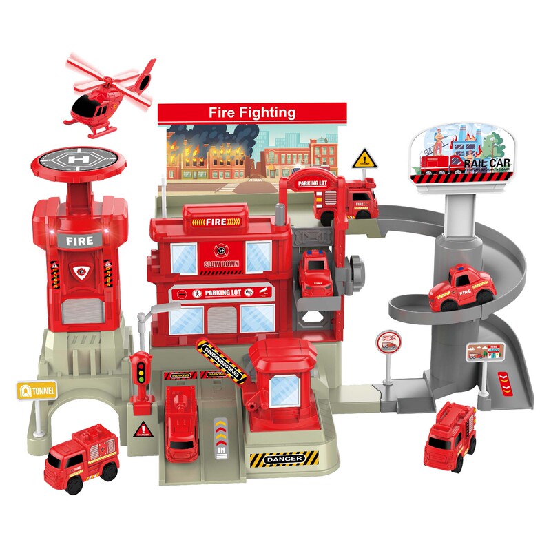 Children's Hot-Selling Fire Rescue Parking Lot Toy Assembly Sound and Light Fire Team Building Garage Parking Boy Toy