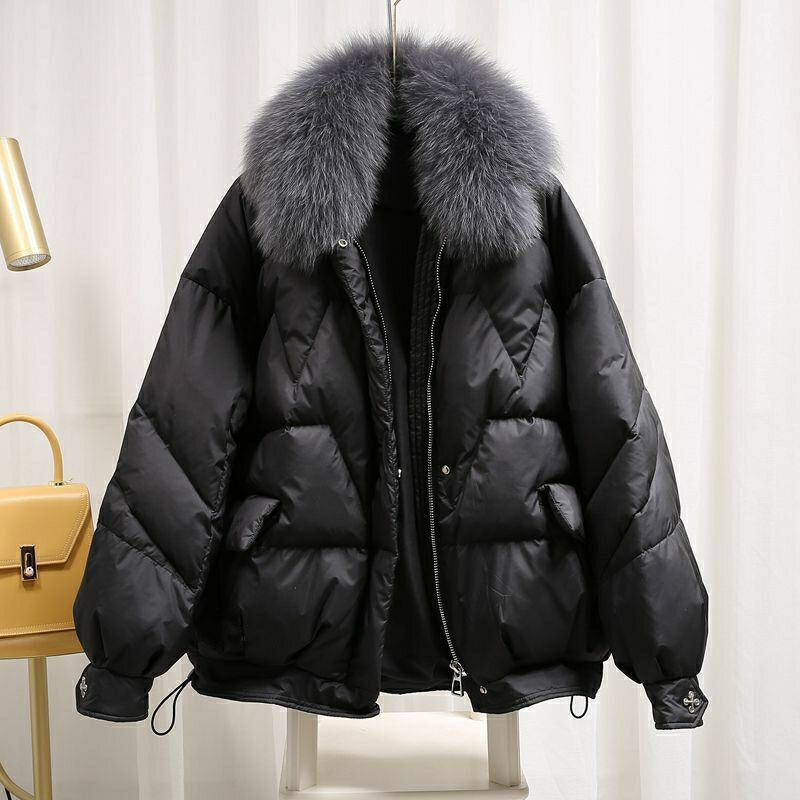 Foreign Trade plus size Women's Clothing Chubby Sister Winter Cotton-padded Coat Women's Western-style Fur Collar Loose Bright Down Cotton-padded Jacket Fashionable Batch