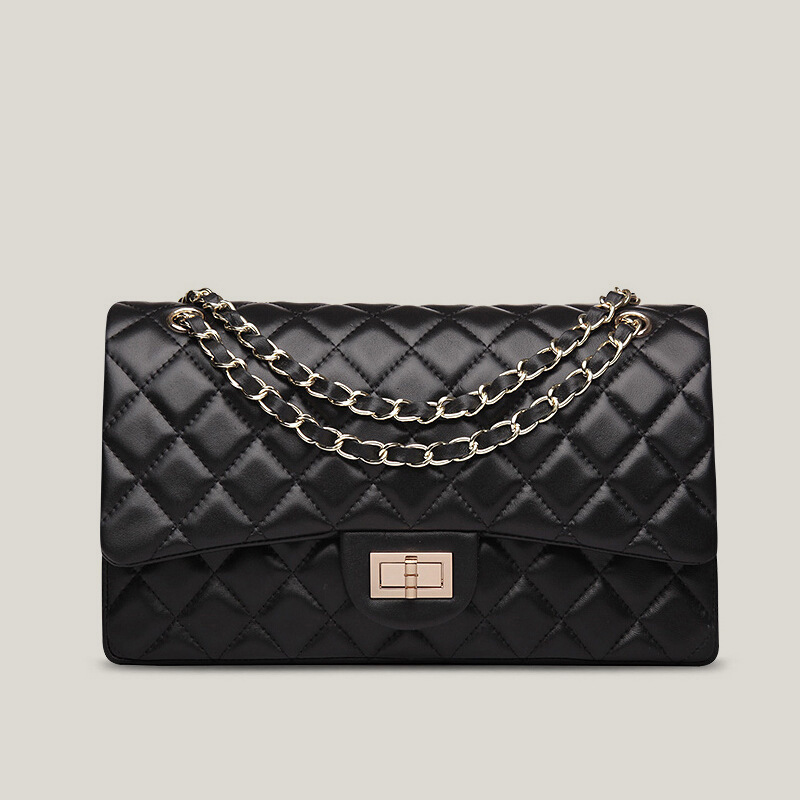 Cross-Border Chanel-Style Quilted Chain Bag, First-Layer Cowhide Women's Bag, European and American Luxury Single-Shoulder Crossbody Genuine Leather Bag, Versatile