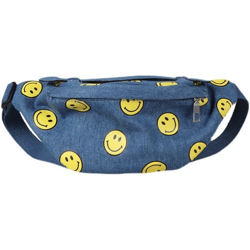 ins fashion new Korean version of smiling face denim children boys and girls handsome mobile phone chest bag waist bag bag trendy bag