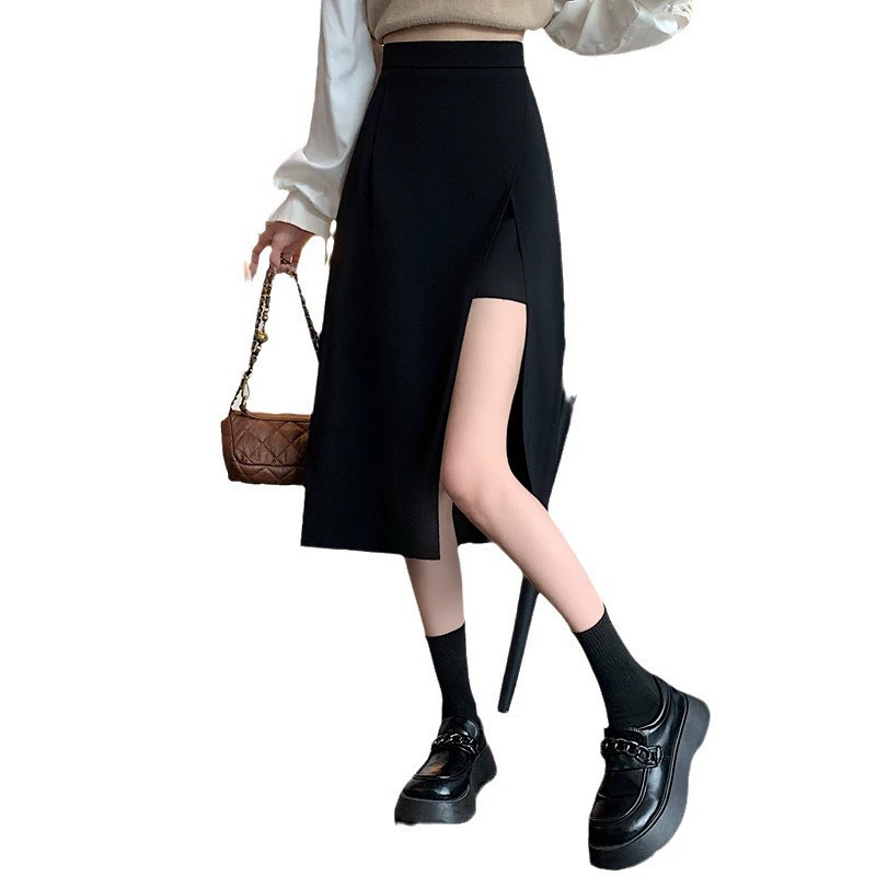 Summer fitted long skirt, brace, high waist, mid-length, A-line