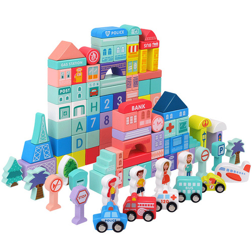 Wooden 108-particle bucket of colorful macaron building blocks, children's number building blocks early education intellectual wooden toy wholesale