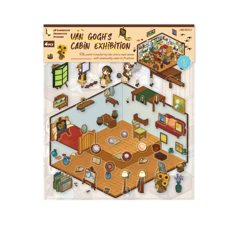 Pegatinas de paisajismo en 3D de Mu Ran: serie de viajeros de tiempo y espacio luminosos, pegatinas de escena en miniatura de cabina tridimensional divertida para estudiantes
