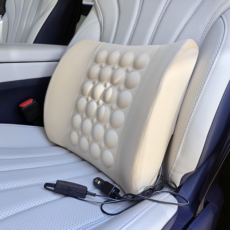 Car Memory Foam Electric Lumbar Support, Dual-Use Vibration Massage Backrest for Home and Car, Microfiber Leather Waist Cushion Backrest Pad