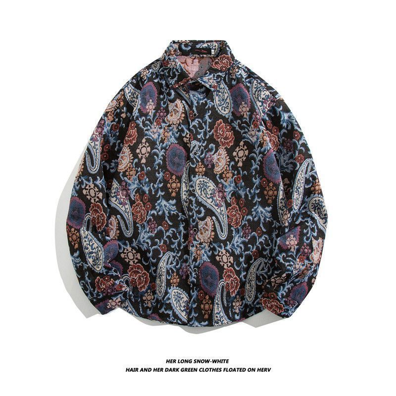 Camisa de manga larga bordada tejida retro japonesa hombres vintage barroco étnico suelto casual otoño e invierno abrigo de pareja