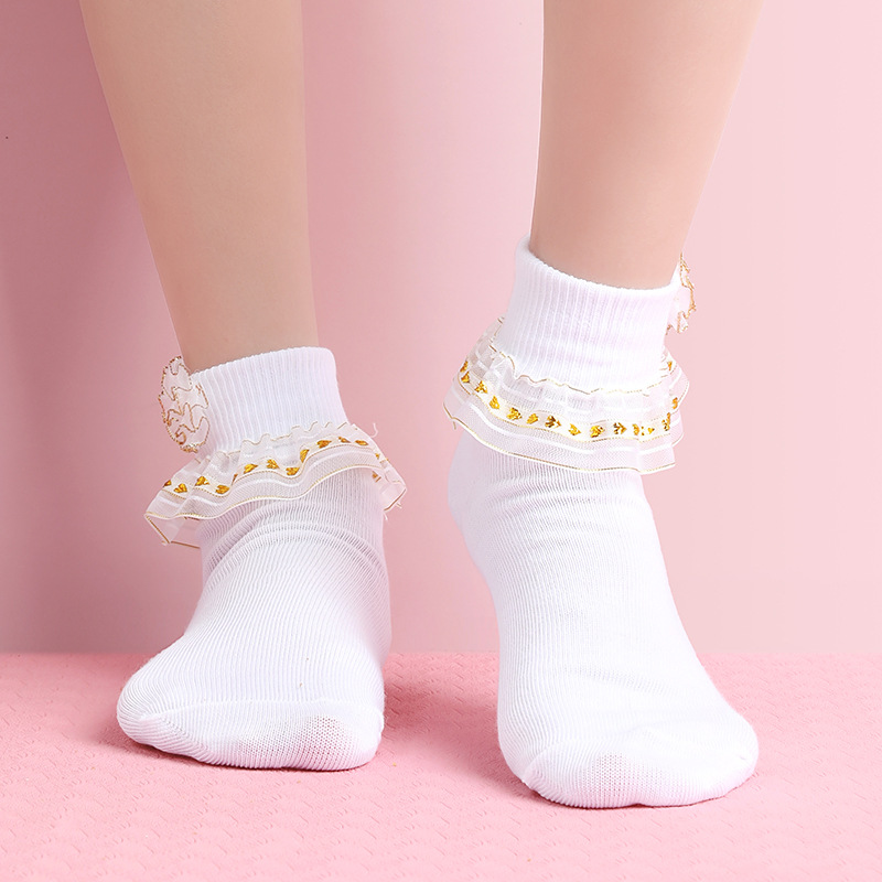 Calcetines de baile para niños de un solo par calcetines de media pantorrilla calcetines de encaje tridimensionales calcetines de bebé de mujer calcetines de piso de marea blanca calcetines Latinos