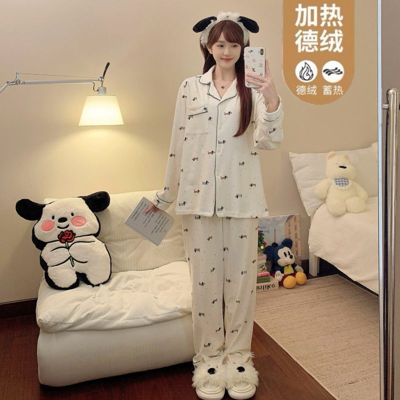 Al por mayor transfronterizo explosión de invierno de ternilla pijama caliente de manga larga de mujeres cardigans con la solapa ropa de hogar gruesa ropa exterior