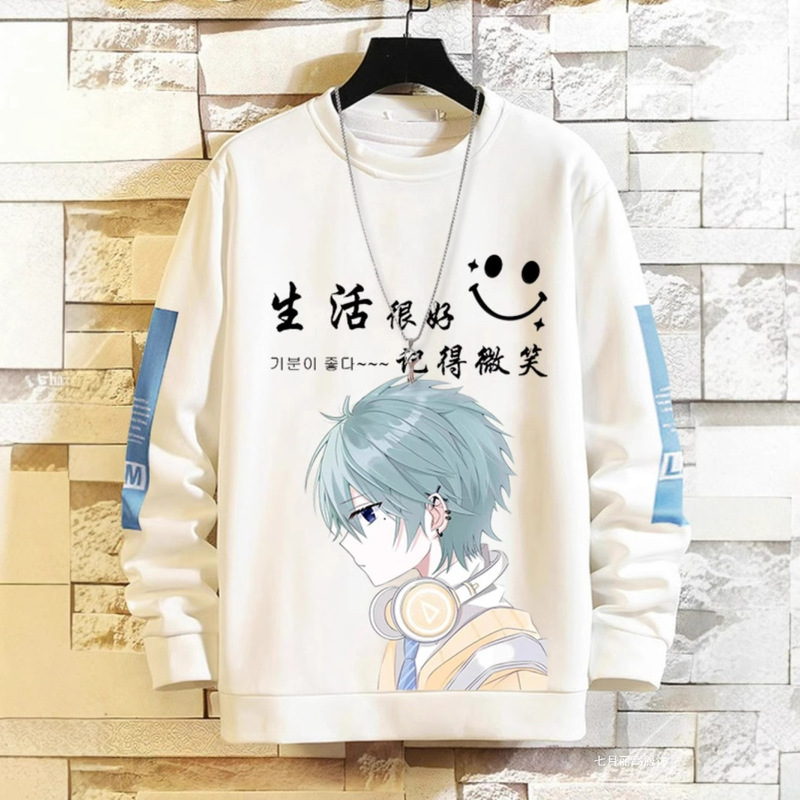 Men's fleece-lined New Long-sleeved T-shirt Men's Warm Top Clothes plus size Autumn Winter National Fashion Crewneck Ligao