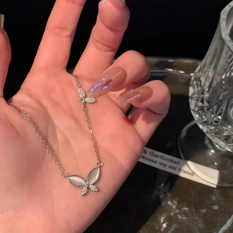 银贝蝴蝶流苏吊坠项链女s925纯银轻奢小众设计感超仙气质锁骨链项|undefined