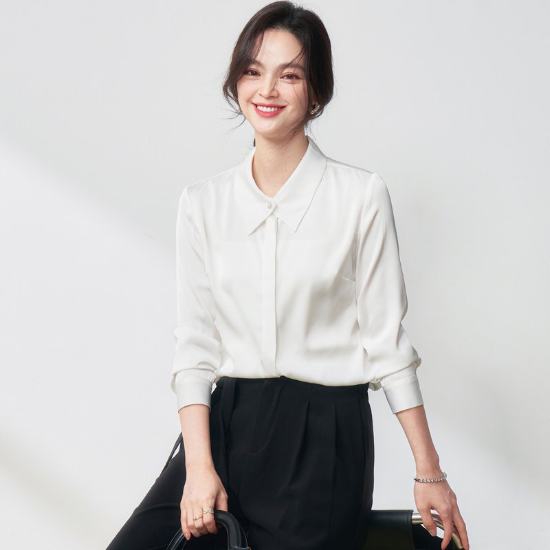 Clearance New Design Cross-Over Commuter Ol Elegant Style Faux Acetate Matte Satin Sleeve Shirt 25026