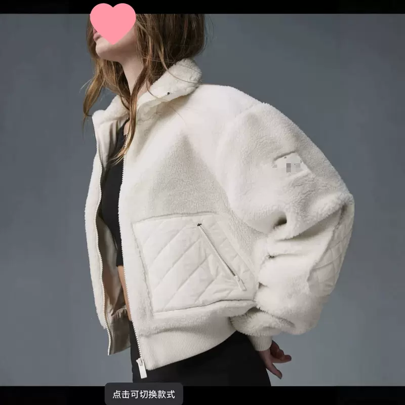 AL* Lamb Wool Short Versatile Warm Sports Stand Collar Zipper Jacket European and American Cross-Border Correct Version White Thick