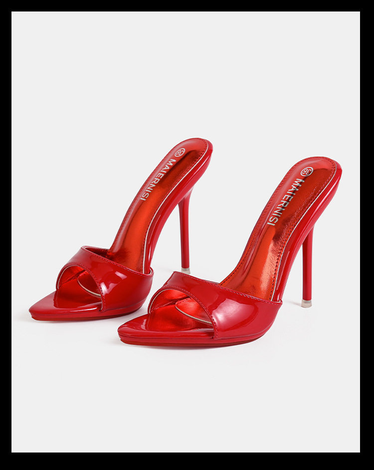 Dép sandal nữ quai ngang hở mũi gót nhọn 12 cm — Màu be, Màu bạc, Màu trắng, Màu tím chi tiết 9