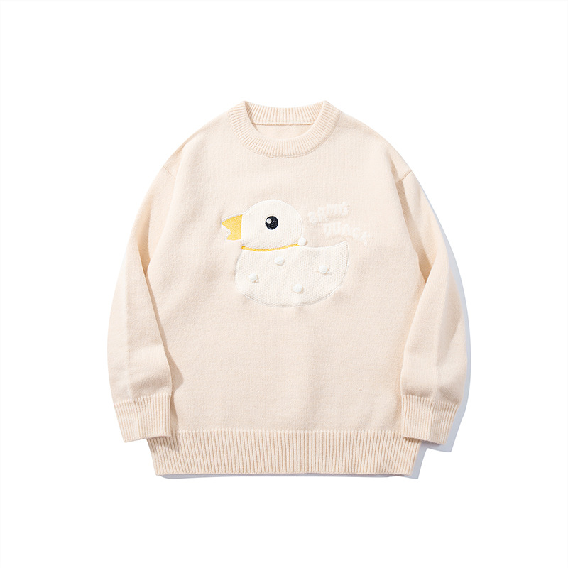 YWFG ropa de mujer americana retro lindo pato de dibujos animados 2024 Año Nuevo otoño dulce cuello redondo manga larga suéter de punto