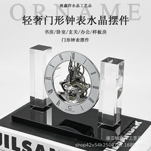 现代轻奢钟表水晶工艺摆件样板间玄关桌面客厅背景墙家居软装饰品