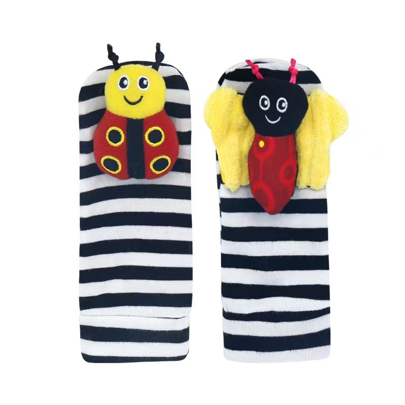 Bebé animal reloj Correa pulsera abeja mariquita muñeca Correa calcetines con sonajero papel recién nacido bebé Juguetes