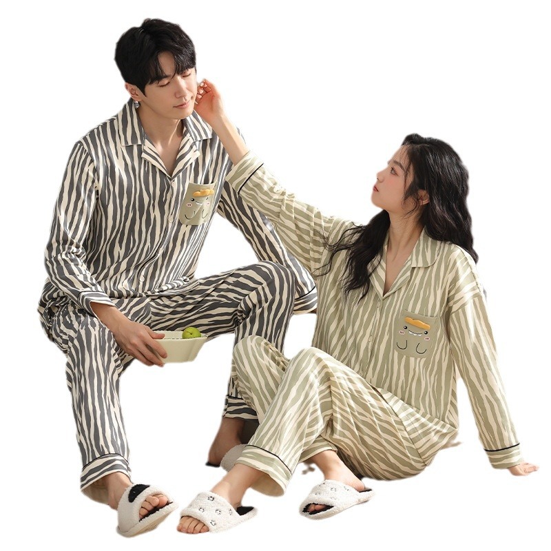 봄과 가을 새 커플 잠옷 여성용 긴 소매 카디건 편안한 홈 의류 남성 느슨한 커플 캐주얼 가을과 겨울 세트