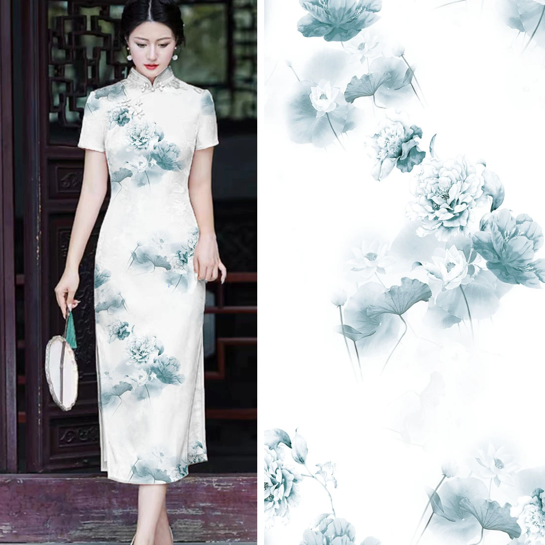 Retro cheongsam, double-sided cloth, peony rose