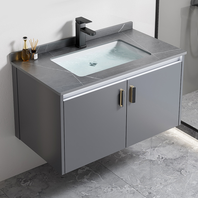 Gabinete de baño de aleación de aluminio espacial hotel lavabo cerámica integral lavabo