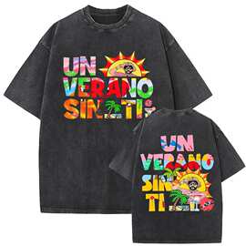 水洗复古Bad Bunny Un Verano Sin Ti图形T恤男士时尚超大号街头