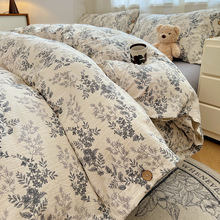 新款A类加厚原麻四件套碎花复古纽扣款纯棉床单床笠款亚麻三件套