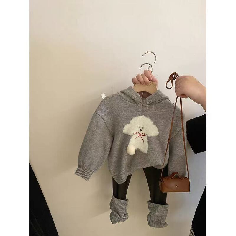 Korean Style Casual Suit Autumn New Cute Puppy Hooded Knitted Top Color Matching Versatile Leggings Trendy Korean Style Casual Suit Autumn New Cute Puppy Hooded Knitted Top Color Matching Versatile Leggings Trendy