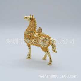 工厂承接铜花丝镂空马摆件 手工铜花丝马摆件 马上有钱镂空马摆件