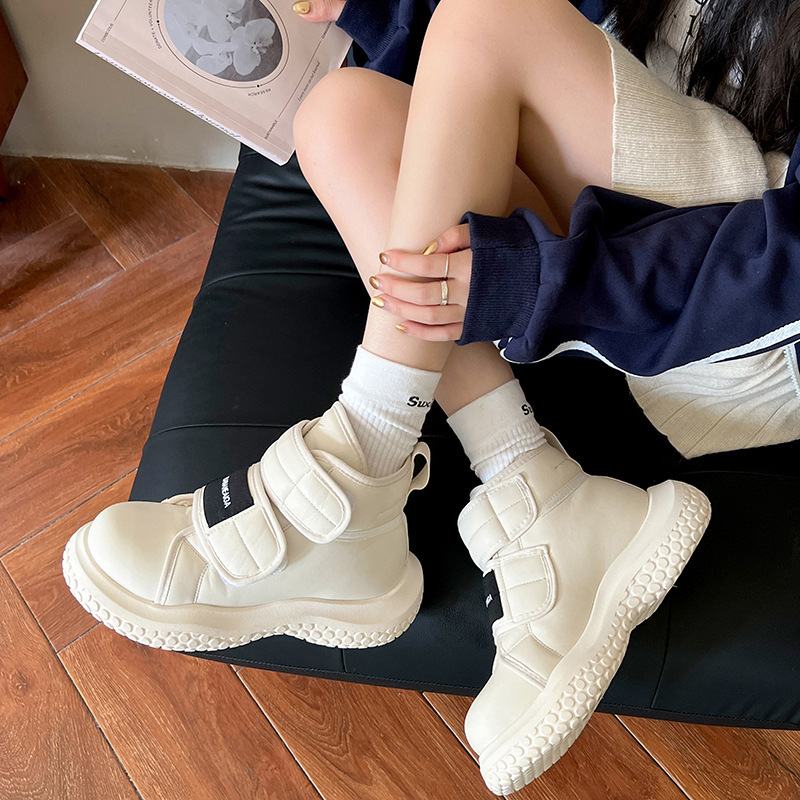 女王范厚底保暖黑色雪地靴女2025年新款冬季魔术贴加绒加厚棉鞋|undefined