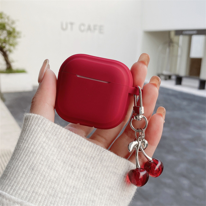 ソリッドカラーラブチェリー Airpods に適した第 4 世代保護カバー第 2 世代第 3 世代 pro2 Apple Bluetooth ヘッドフォンケースシンプル|undefined