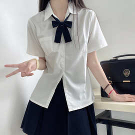 日系学院风jk制服女学生夏季宽松白色短袖衬衫百搭基础款领结上衣