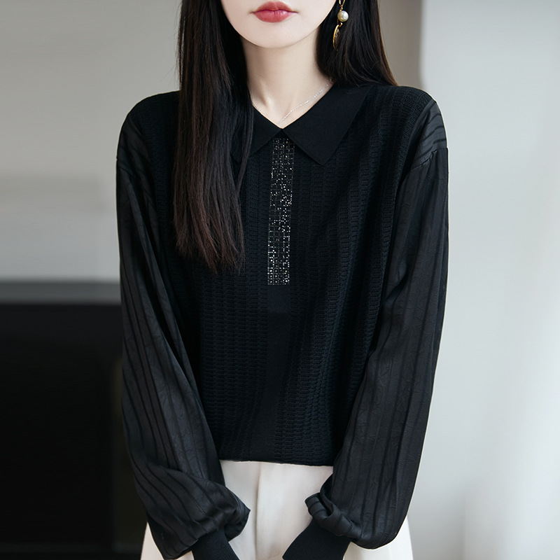 娃娃领毛衣女漂亮减龄洋气针织打底衫春秋新款2025新款拼接小衫|undefined