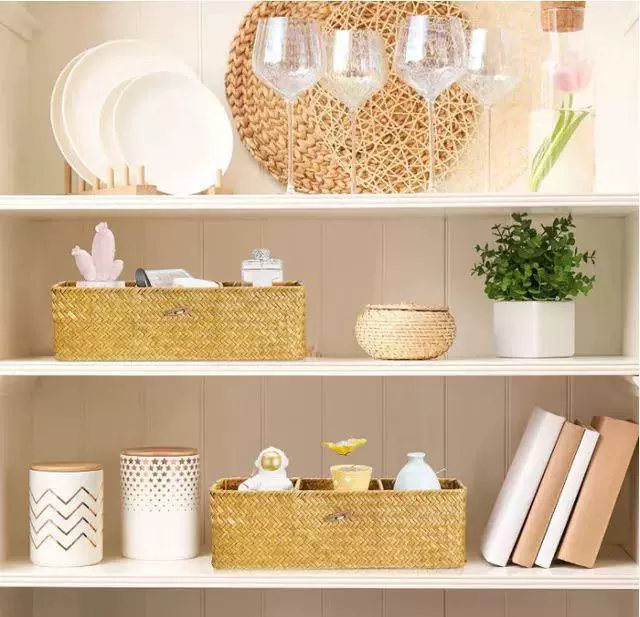 Woven table storage basket, storage system, DIY