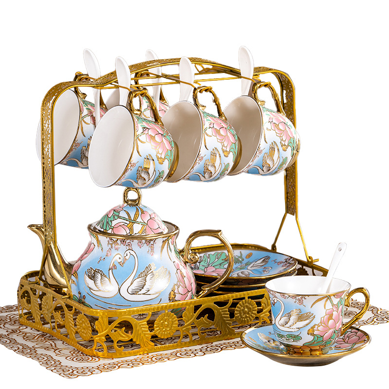 Juego de café de estilo europeo traje chapado en oro lado Flor taza de té casa té de la tarde vintage sala de estar decoración Comercio exterior Exportación