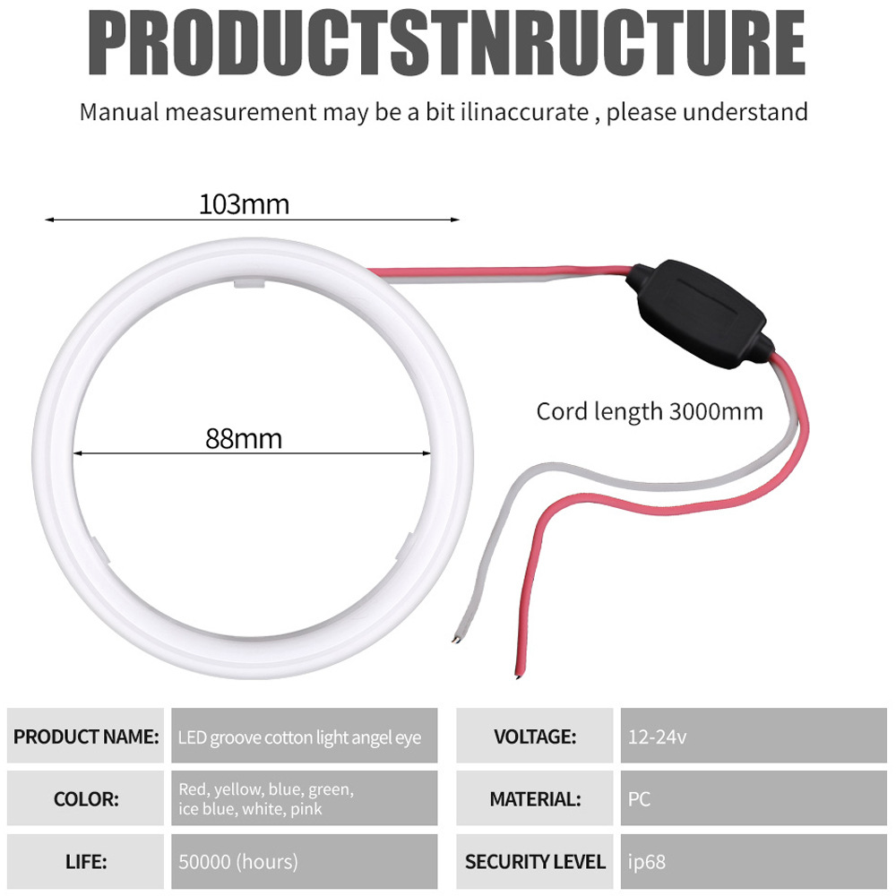 Car Modified Led Lights Angel Eye Halo Milky White Cotton Light Cob Daytime Running Lights Headlight Halo Fog Lights Constant Current