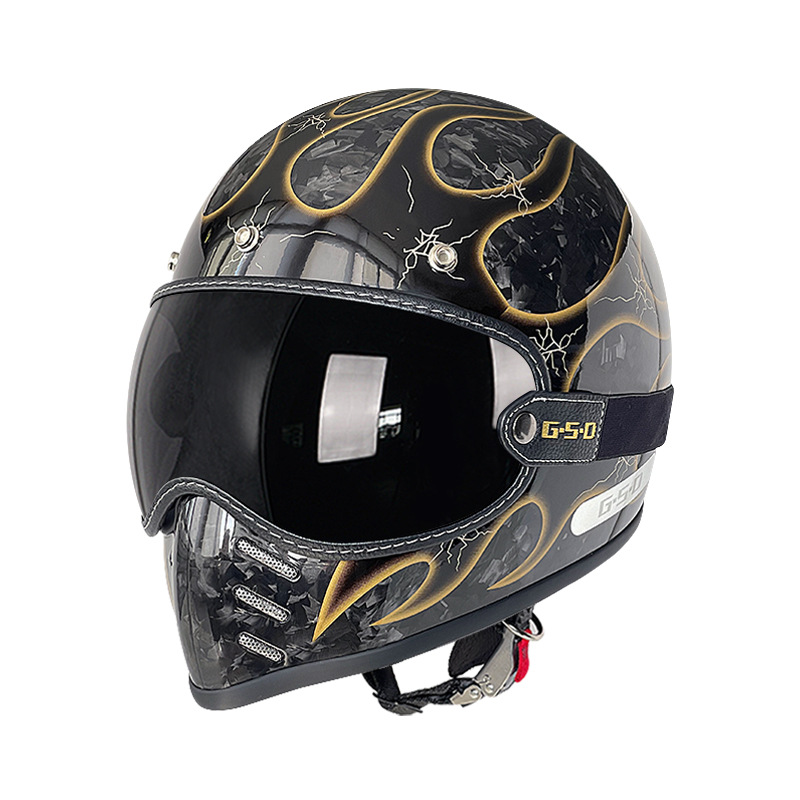 Helmet Electric Motorcycle, Motuoche Motosiklet kaskı (dəbilqə) - black-section-forged-gold-flame-black-tea-lens-m55-56