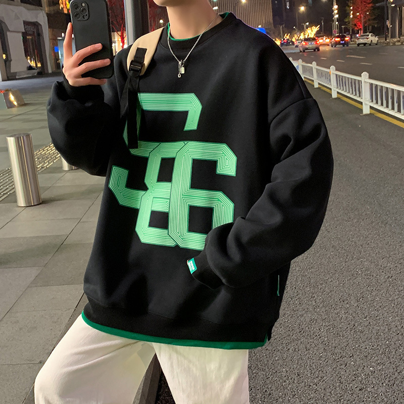 Klein azul chaqueta de hombre cuello redondo suelto in ropa de moda primavera y otoño falso dos camisas de manga larga