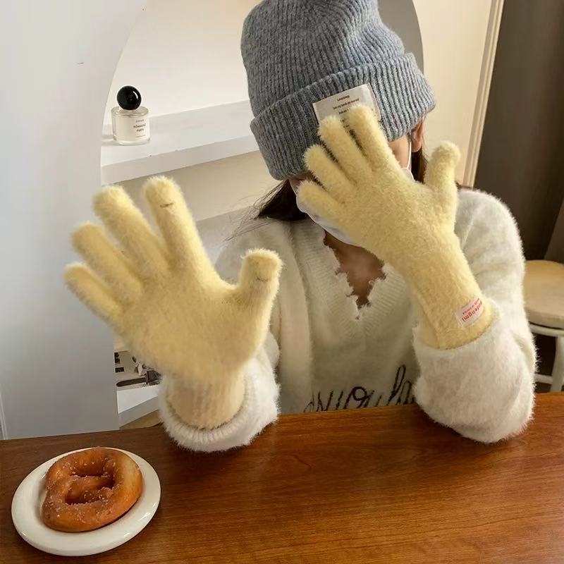 软乎乎毛茸茸 加长保暖手套女秋冬纯色分指可触屏五指韩版ins百搭|undefined