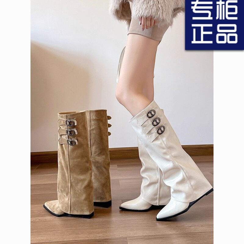 Pointed Toe Wedge 2025 Autumn and Winter New Style Long Boots Women's Heightening Trouser Boots Autumn and Winter New Style Over-The-Knee Boots White Pointed Toe Wedge 2025 Autumn and Winter New Style Long Boots Women's Heightening Trouser Boots Autumn and Winter New Style Over-The-Knee Boots White
