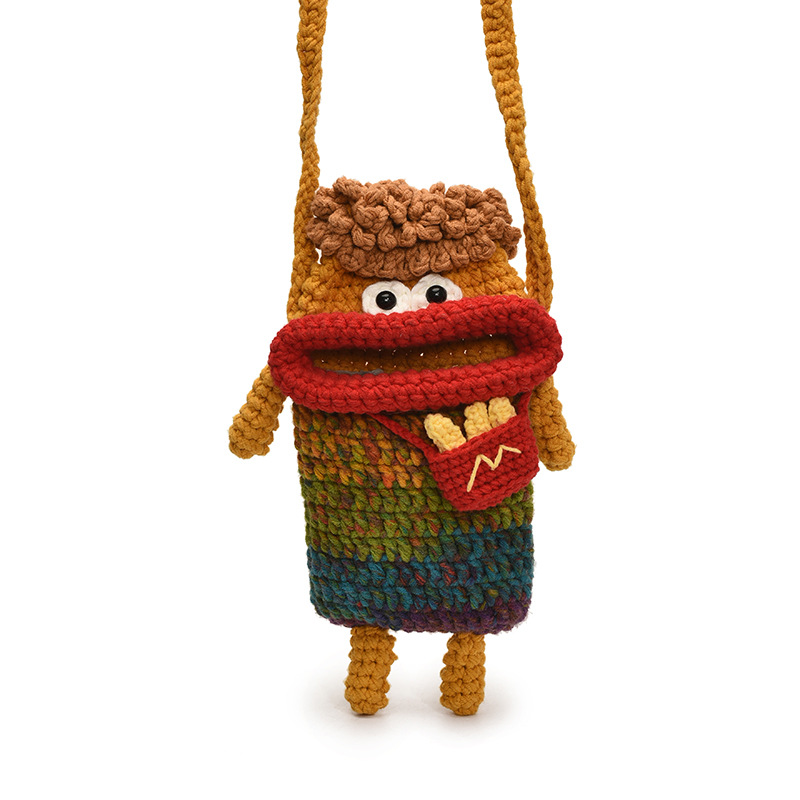 Hochillo tejido a mano bolsa de cambio de color gradiente bonito bonito extraño bebé mochila caricatura adorable patatas fritas bolsos para niños