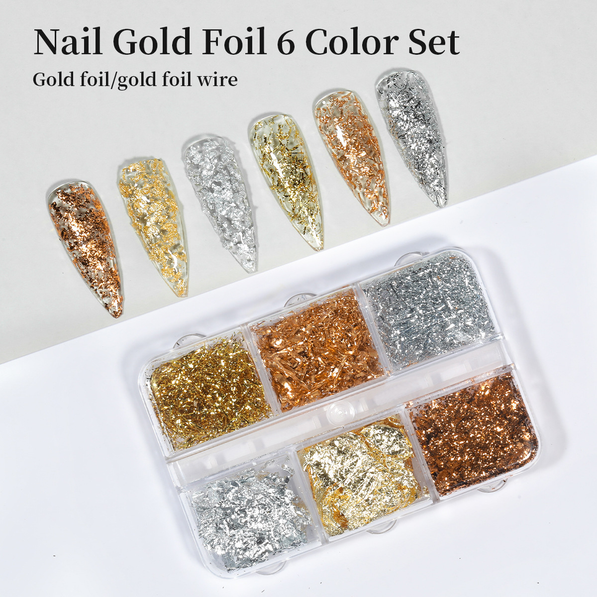 Internet celebridad nueva manicura hoja de oro seda hoja de oro papel versátil ultra-Delgado de oro y plata fragmentos de lámina de cristal fototerapia uñas decoración de bricolaje