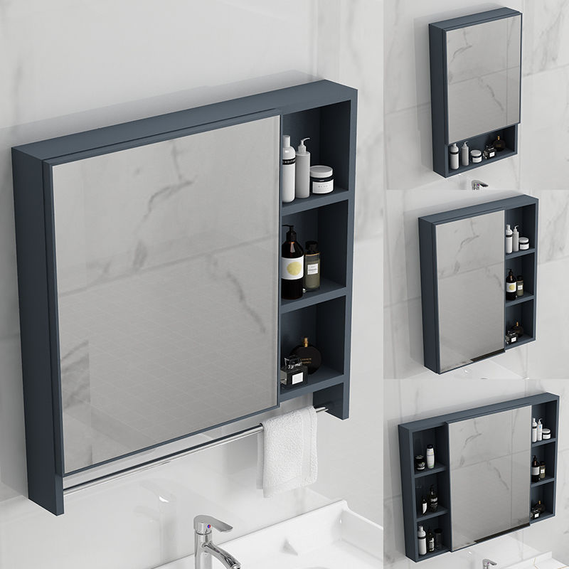 Space Aluminum Wall-Mounted Waterproof Bathroom Storage Mirror Cabinet Bathroom Toilet Mirror with Storage Rack Towel Rack Toilet